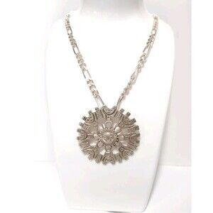 Vtg Solid Large Sun Aztec 925 Sterling Silver Pendant Figaro Necklace Italy
